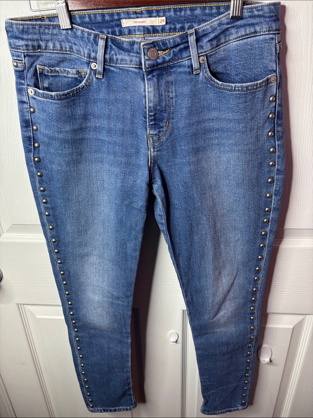 Blue Skinny Jeans with Side Stud Detail